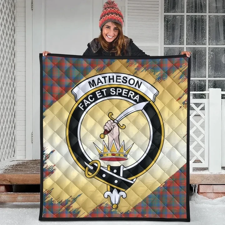 Matheson Ancient Clan Crest Tartan Scotland Gold Royal Premium Quilt