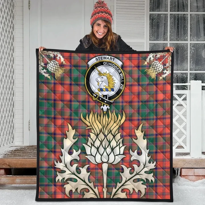 Stewart of Appin Ancient Clan Crest Tartan Scotland Thistle Gold Royal Premium Quilt