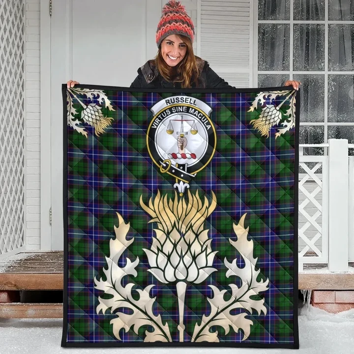 Russell Modern Clan Crest Tartan Scotland Thistle Gold Royal Premium Quilt