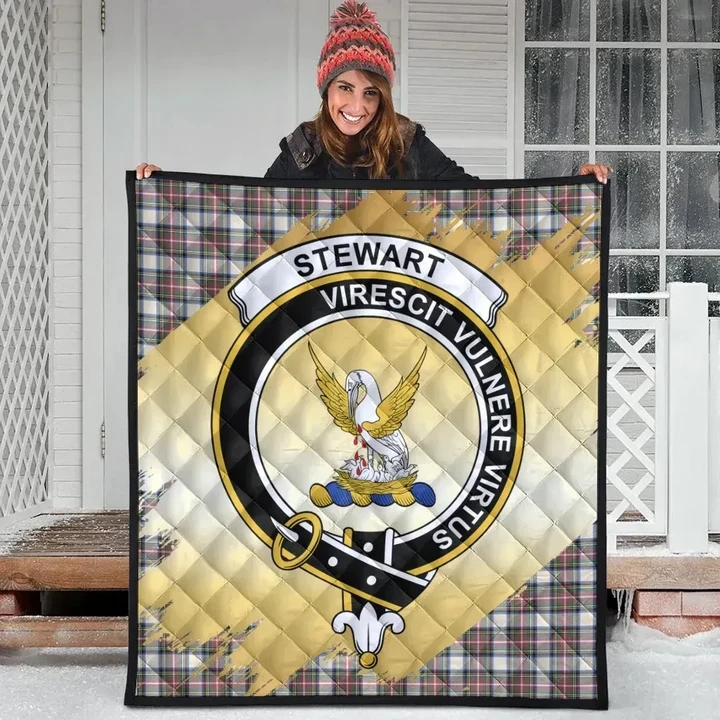 Stewart Dress Ancient Clan Crest Tartan Scotland Gold Royal Premium Quilt