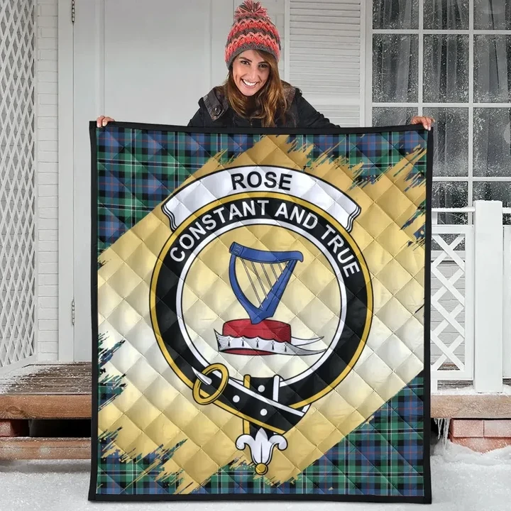 Rose Hunting Ancient Clan Crest Tartan Scotland Gold Royal Premium Quilt