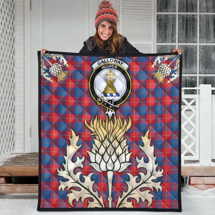Galloway Red Clan Crest Tartan Scotland Thistle Gold Royal Premium Quilt