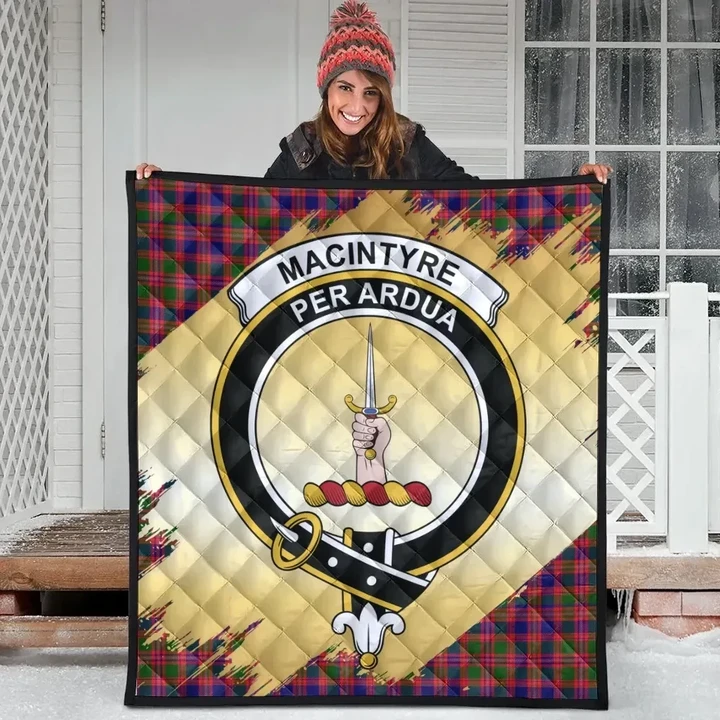 MacIntyre Modern Clan Crest Tartan Scotland Gold Royal Premium Quilt