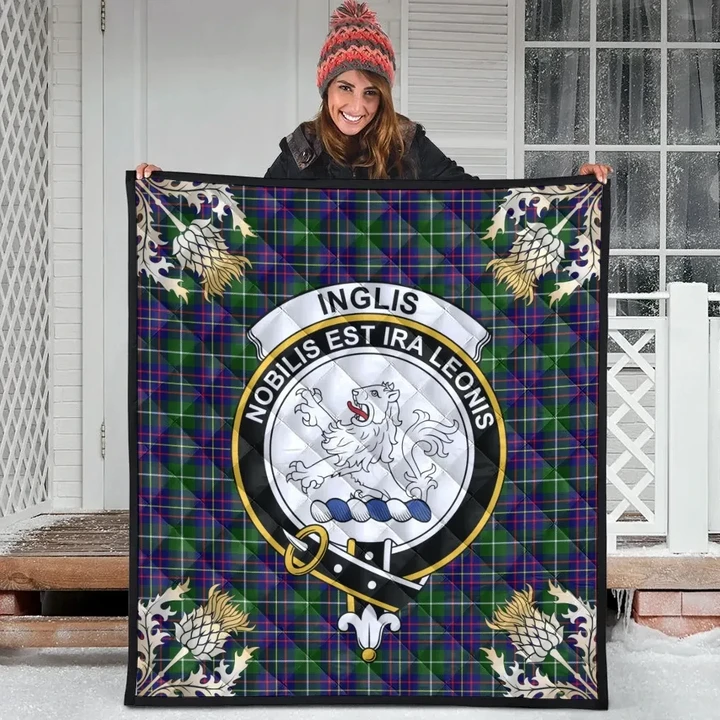 Inglis Modern Clan Crest Tartan Scotland Thistle Gold Pattern Premium Quilt