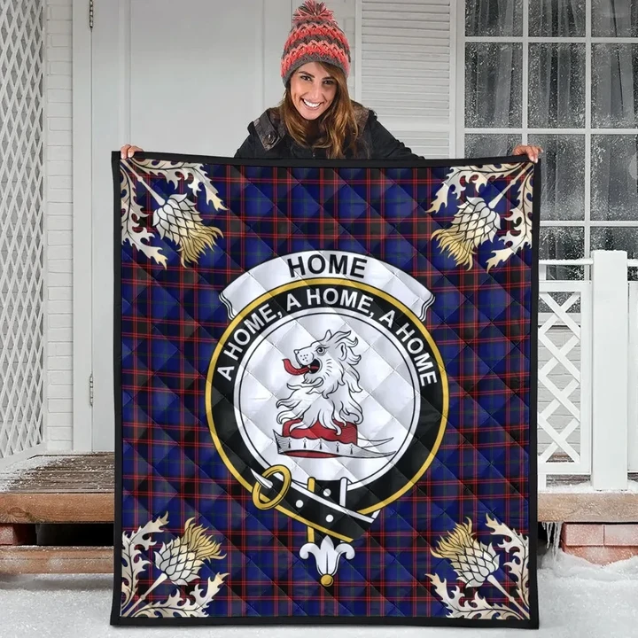 Home Modern Clan Crest Tartan Scotland Thistle Gold Pattern Premium Quilt