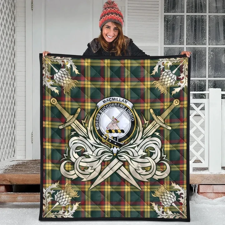 MacMillan Old Modern Clan Crest Tartan Scotland Thistle Symbol Gold Royal Premium Quilt