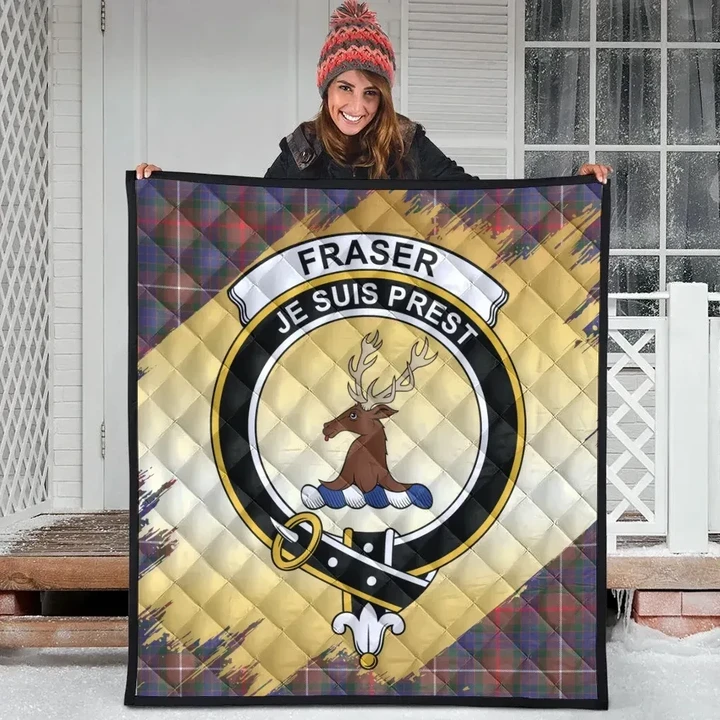 Fraser Hunting Modern Clan Crest Tartan Scotland Gold Royal Premium Quilt