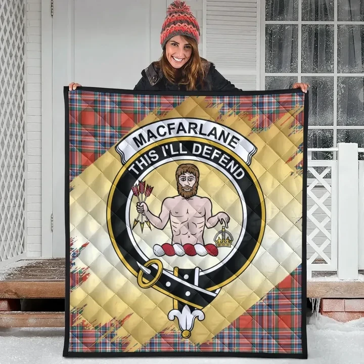 MacFarlane Ancient Clan Crest Tartan Scotland Gold Royal Premium Quilt