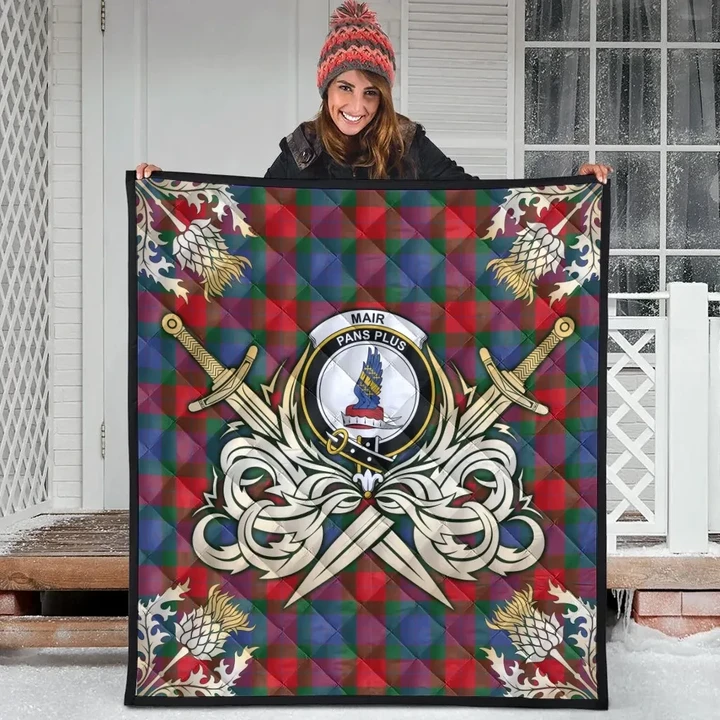 Mar Clan Crest Tartan Scotland Thistle Symbol Gold Royal Premium Quilt
