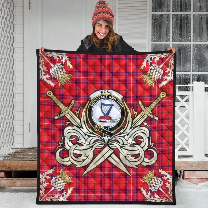 Rose Modern Clan Crest Tartan Scotland Thistle Symbol Gold Royal Premium Quilt