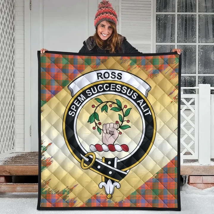 Ross Ancient Clan Crest Tartan Scotland Gold Royal Premium Quilt