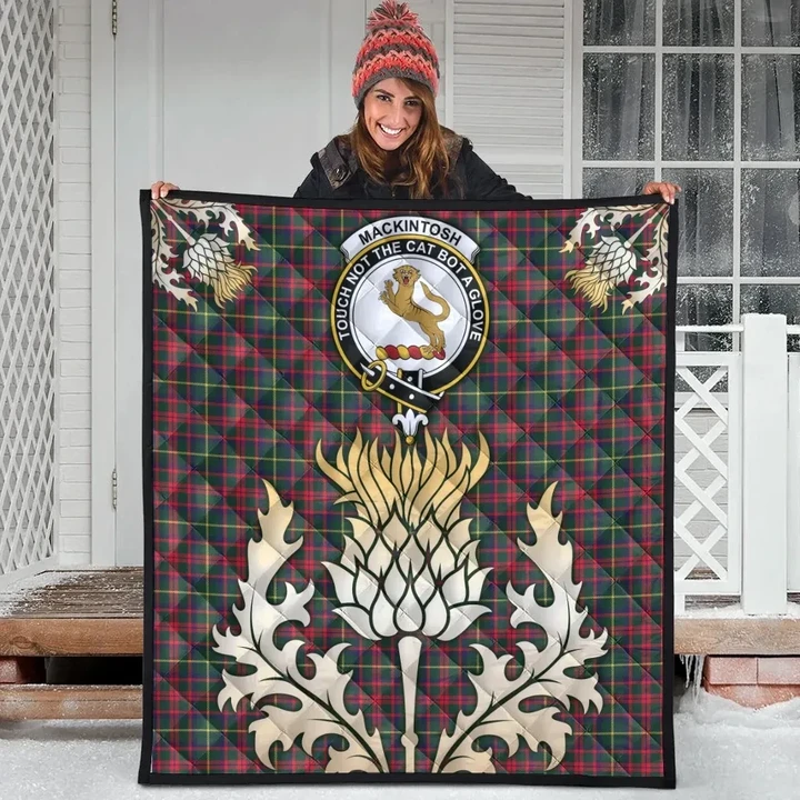 MacKintosh Hunting Modern Clan Crest Tartan Scotland Thistle Gold Royal Premium Quilt