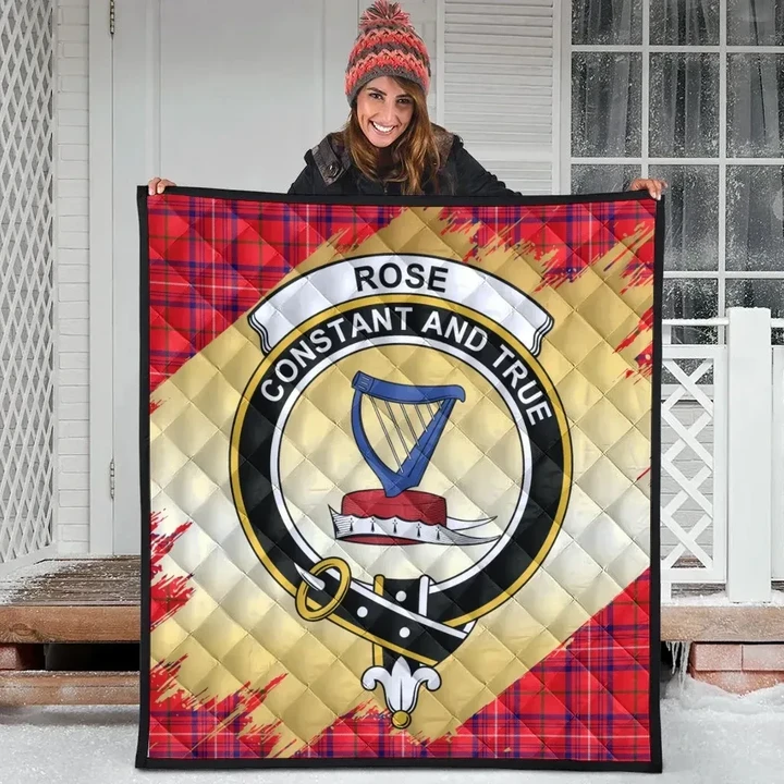 Rose Modern Clan Crest Tartan Scotland Gold Royal Premium Quilt