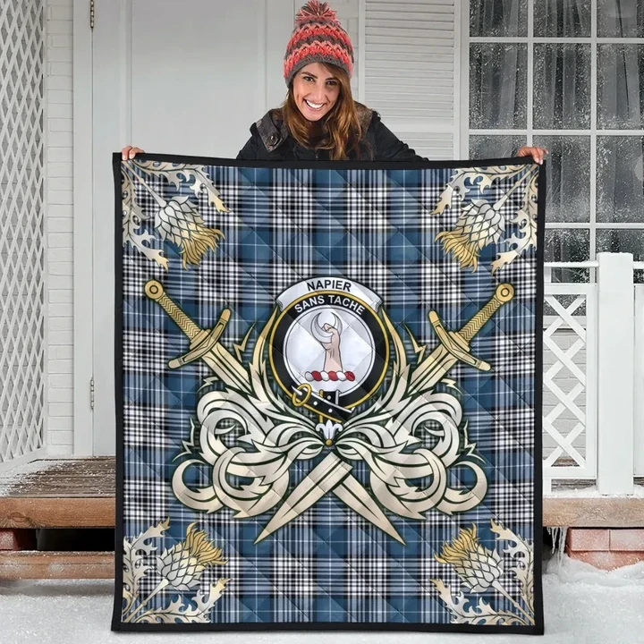 Napier Modern Clan Crest Tartan Scotland Thistle Symbol Gold Royal Premium Quilt