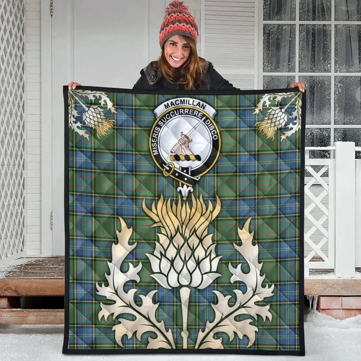 MacMillan Hunting Ancient Clan Crest Tartan Scotland Thistle Gold Royal Premium Quilt