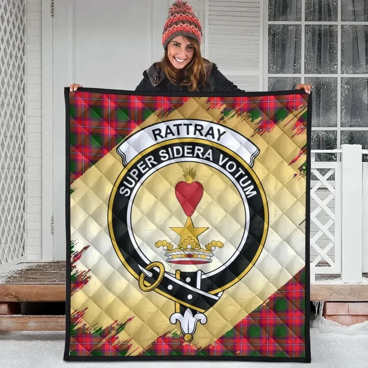 Rattray Modern Clan Crest Tartan Scotland Gold Royal Premium Quilt