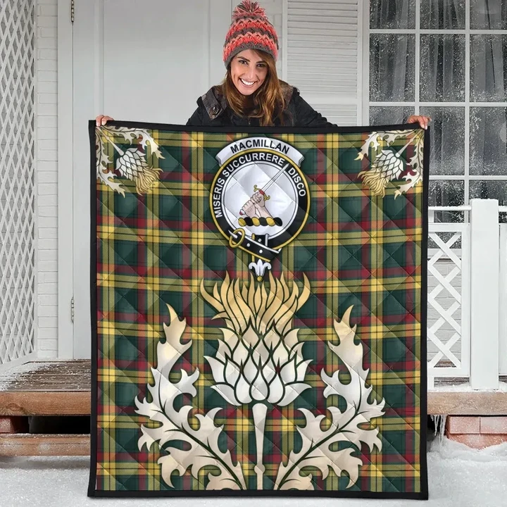 MacMillan Old Modern Clan Crest Tartan Scotland Thistle Gold Royal Premium Quilt