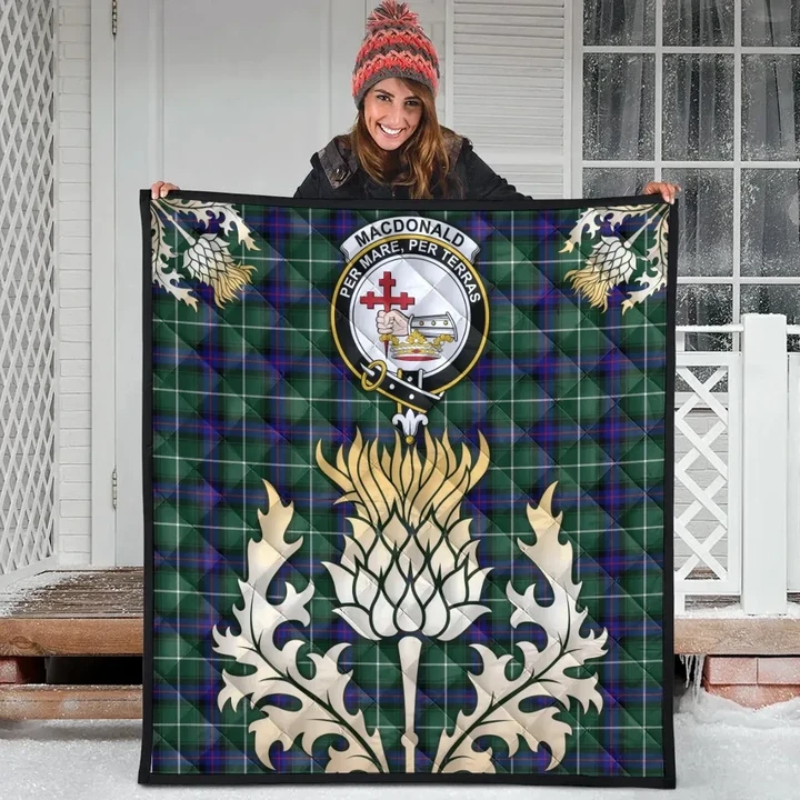 MacDonald of the Isles Hunting Modern Clan Crest Tartan Scotland Thistle Gold Royal Premium Quilt