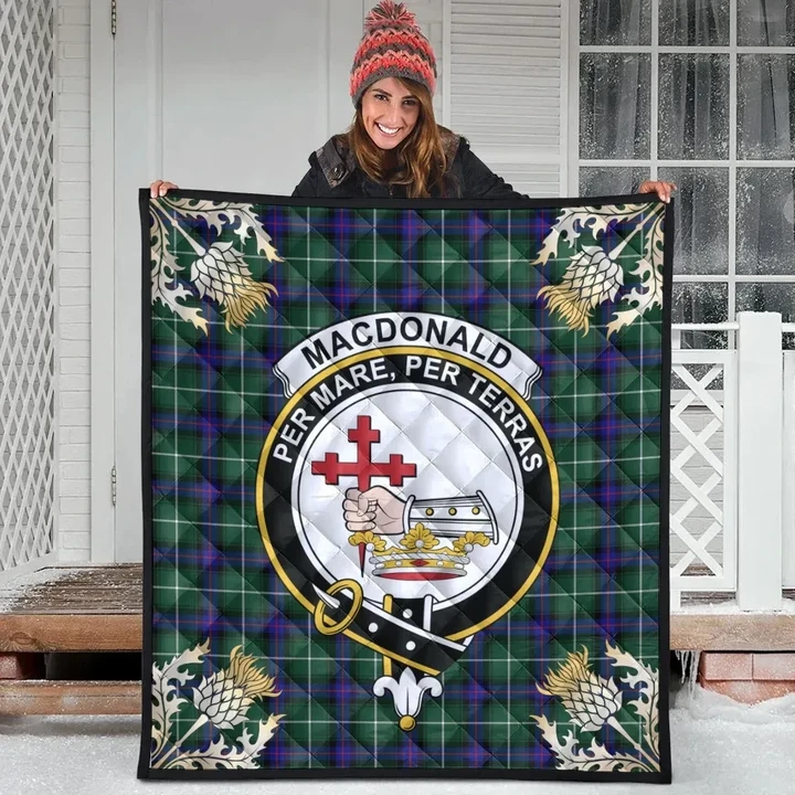 MacDonald of the Isles Hunting Modern Clan Crest Tartan Scotland Thistle Gold Pattern Premium Quilt