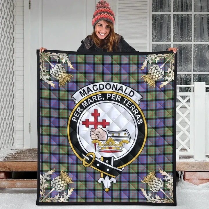 MacDonald Ancient Clan Crest Tartan Scotland Thistle Gold Pattern Premium Quilt