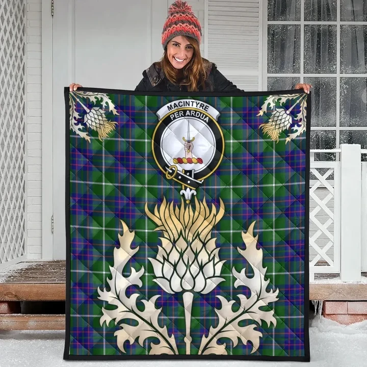 MacIntyre Hunting Modern Clan Crest Tartan Scotland Thistle Gold Royal Premium Quilt