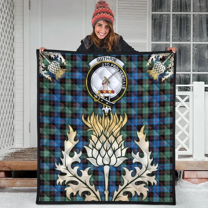 Guthrie Ancient Clan Crest Tartan Scotland Thistle Gold Royal Premium Quilt