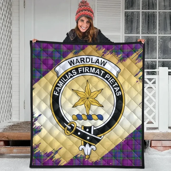 Wardlaw Modern Clan Crest Tartan Scotland Gold Royal Premium Quilt