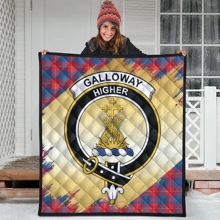 Galloway Red Clan Crest Tartan Scotland Gold Royal Premium Quilt