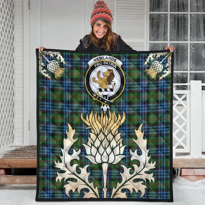 Newlands of Lauriston Clan Crest Tartan Scotland Thistle Gold Royal Premium Quilt