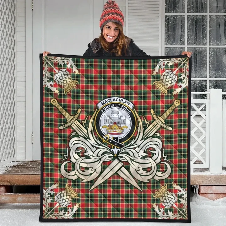 MacLachlan Hunting Modern Clan Crest Tartan Scotland Thistle Symbol Gold Royal Premium Quilt