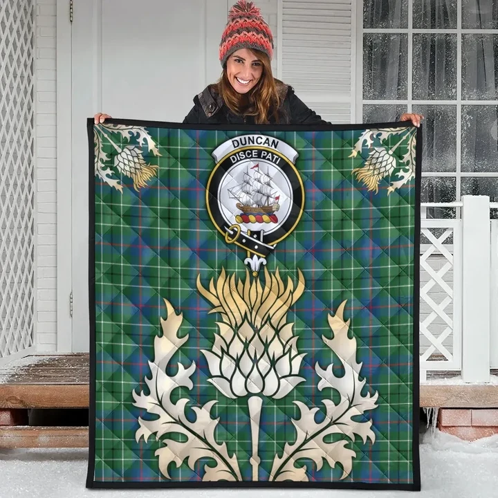Duncan Ancient Clan Crest Tartan Scotland Thistle Gold Royal Premium Quilt