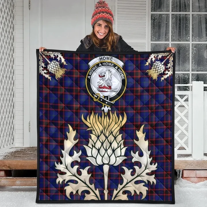 Home Modern Clan Crest Tartan Scotland Thistle Gold Royal Premium Quilt