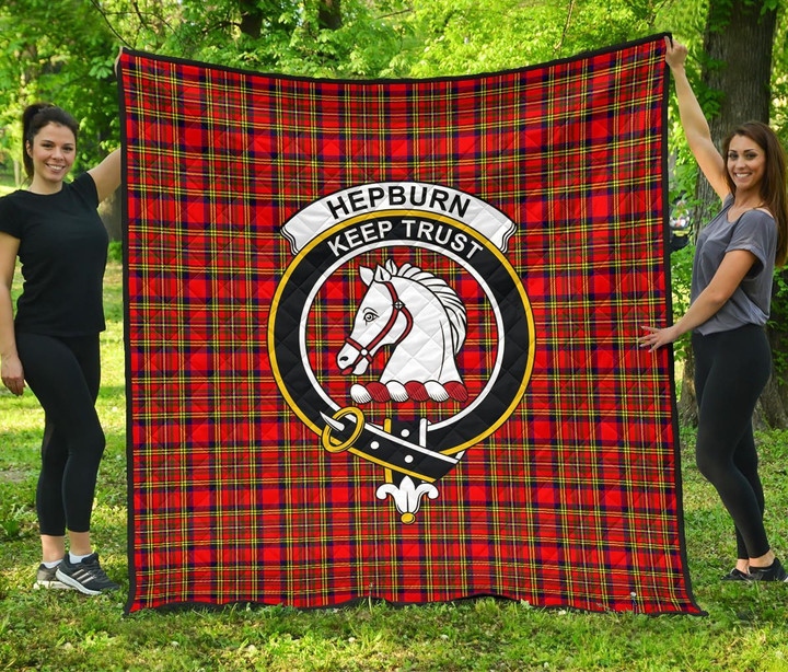 Hepburn Tartan Clan Badge Premium Quilt | Scottishclans.co