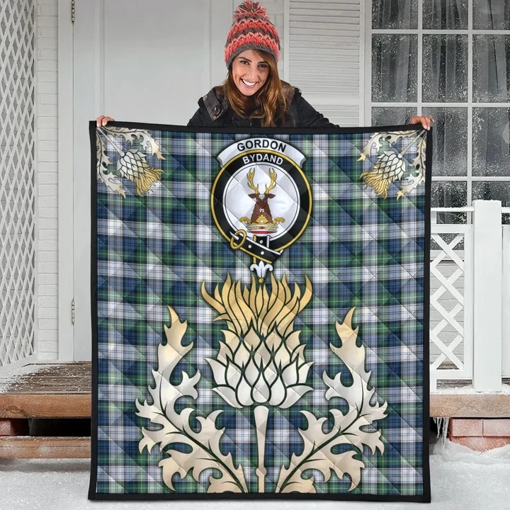 Gordon Dress Ancient Clan Crest Tartan Scotland Thistle Gold Royal Premium Quilt