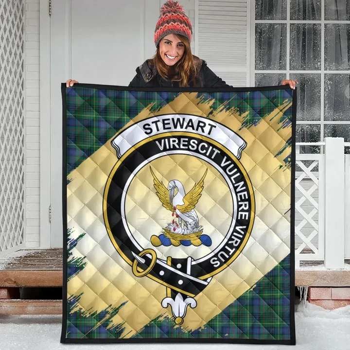 Stewart Hunting Modern Clan Crest Tartan Scotland Gold Royal Premium Quilt