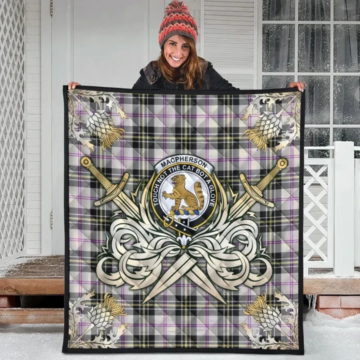 MacPherson Dress Ancient Clan Crest Tartan Scotland Thistle Symbol Gold Royal Premium Quilt