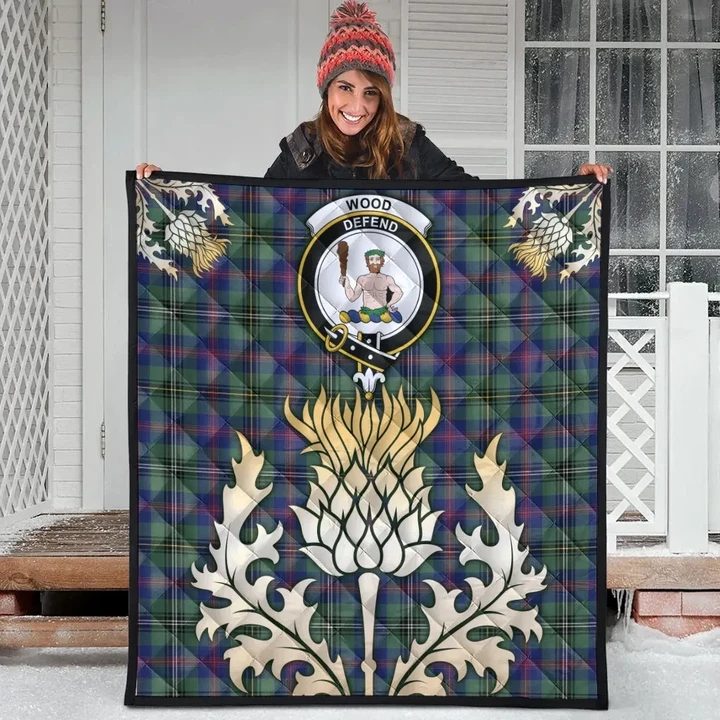 Wood Modern Clan Crest Tartan Scotland Thistle Gold Royal Premium Quilt