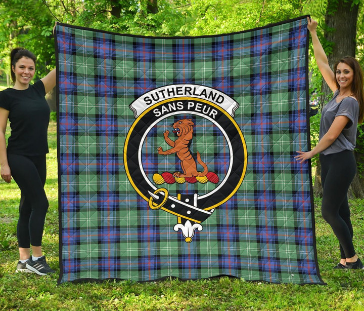 Sutherland Old Ancient Tartan Clan Badge Premium Quilt | Scottishclans.co