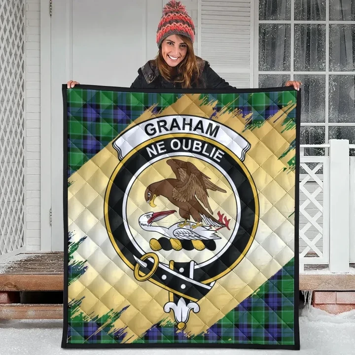 Graham of Menteith Modern Clan Crest Tartan Scotland Gold Royal Premium Quilt