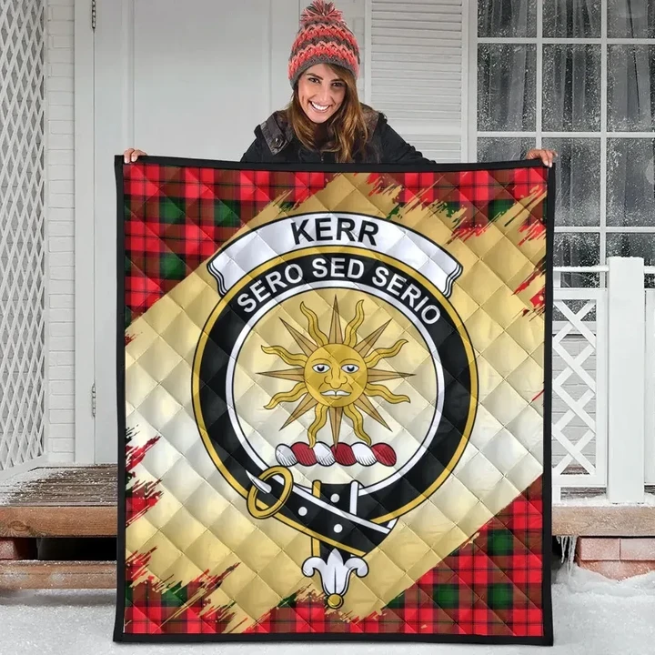 Kerr Modern Clan Crest Tartan Scotland Gold Royal Premium Quilt
