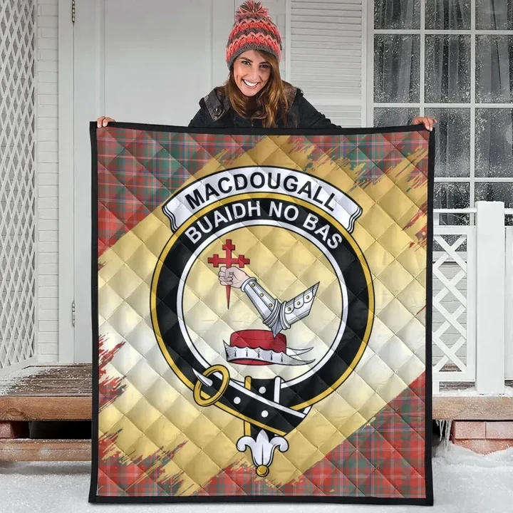 MacDougall Ancient Clan Crest Tartan Scotland Gold Royal Premium Quilt