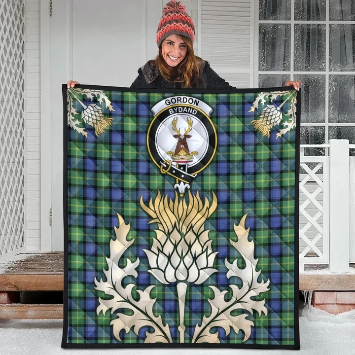 Gordon Old Ancient Clan Crest Tartan Scotland Thistle Gold Royal Premium Quilt