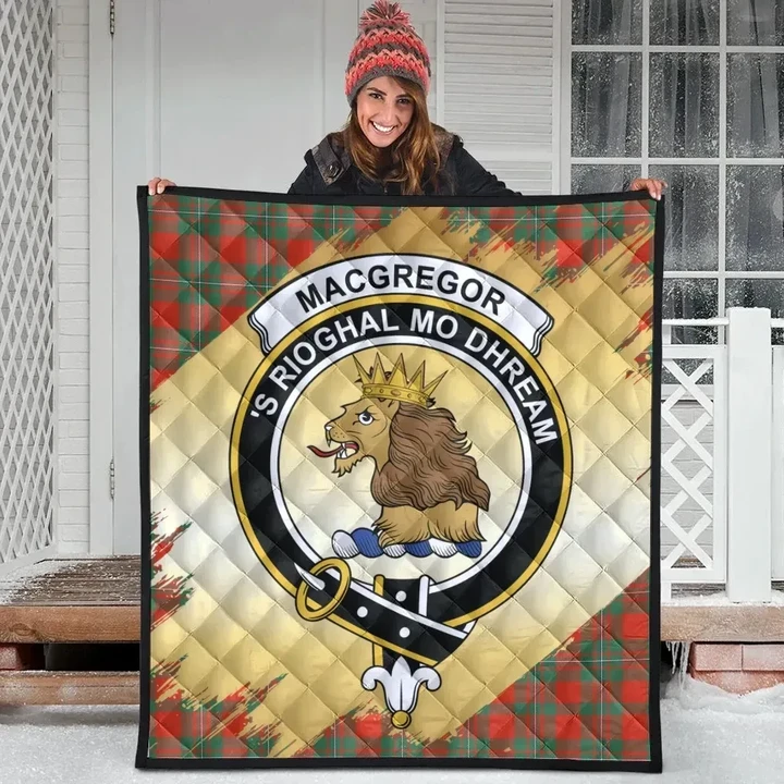 MacGregor Ancient Clan Crest Tartan Scotland Gold Royal Premium Quilt