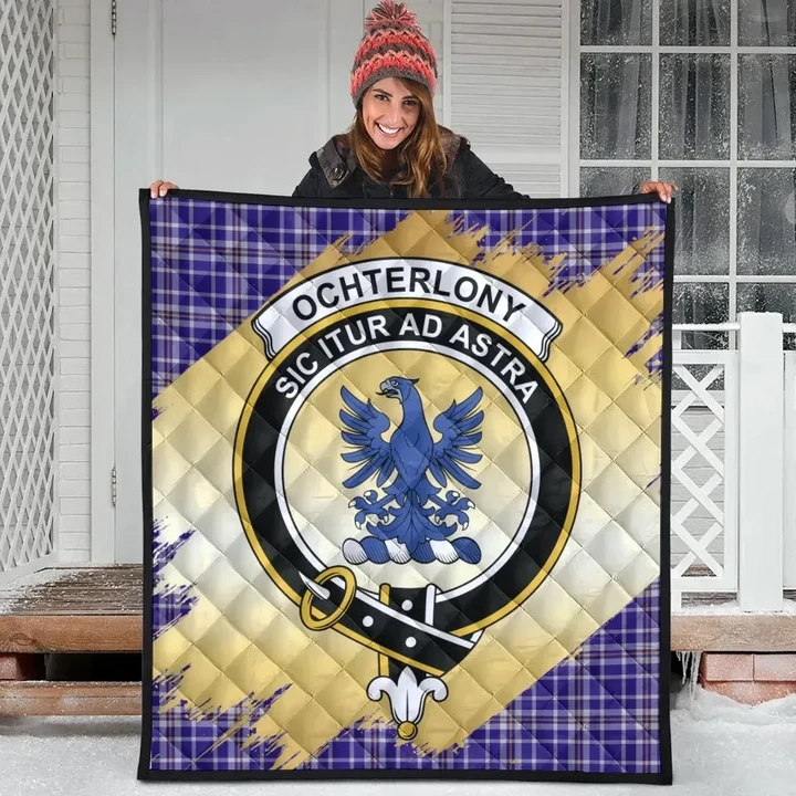 Ochterlony Clan Crest Tartan Scotland Gold Royal Premium Quilt