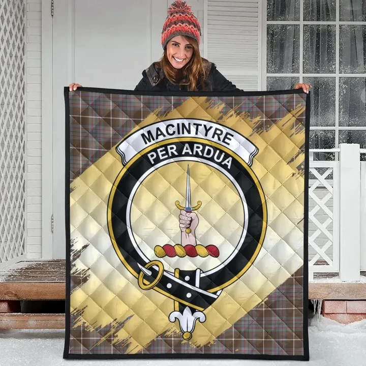 MacIntyre Hunting Weathered Clan Crest Tartan Scotland Gold Royal Premium Quilt