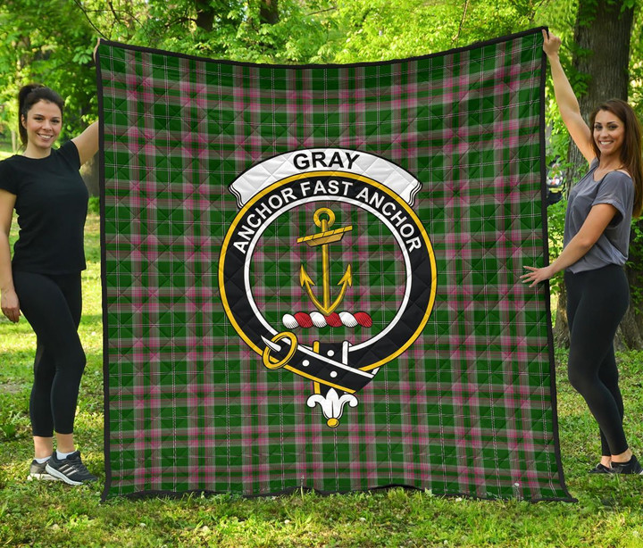 Gray Hunting Tartan Clan Badge Premium Quilt | Scottishclans.co