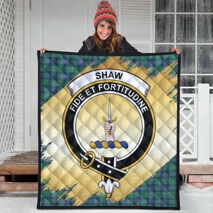 Shaw Ancient Clan Crest Tartan Scotland Gold Royal Premium Quilt