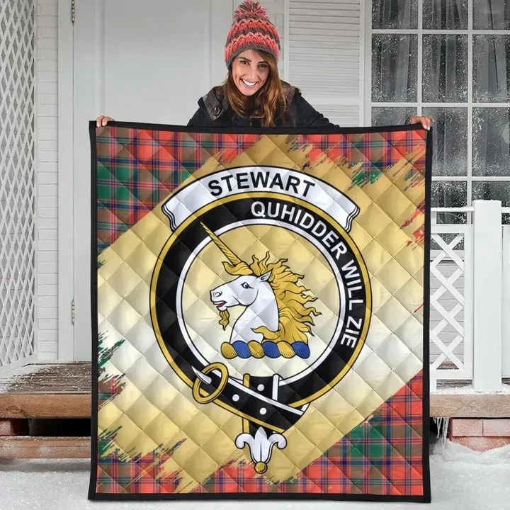 Stewart of Appin Ancient Clan Crest Tartan Scotland Gold Royal Premium Quilt
