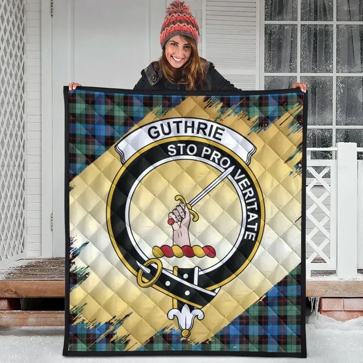 Guthrie Ancient Clan Crest Tartan Scotland Gold Royal Premium Quilt