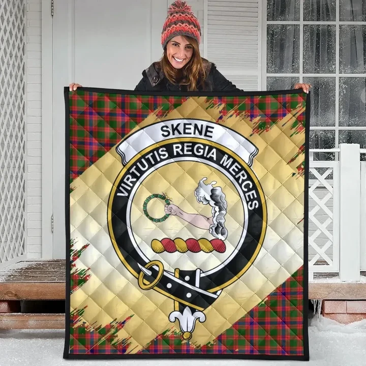 Skene Modern Clan Crest Tartan Scotland Gold Royal Premium Quilt